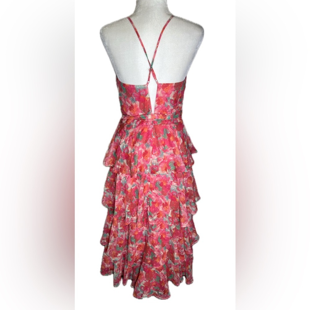 Adelyn Rae Brianna Pink Multi‑Color Floral Tiered Maxi Dress Ruffles Strappy Med - Picture 5 of 11